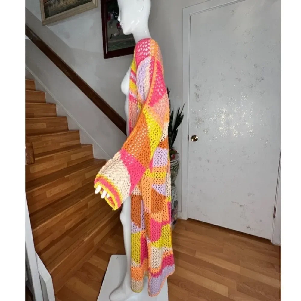 New FREE PEOPLE Chasing Rainbows Cardi In Tropical Rainbow Combo